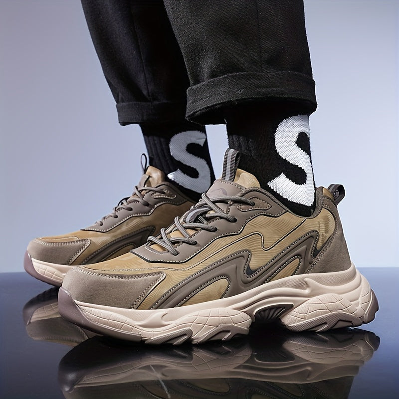 Men's Casual Athletic Sneakers - Lightweight, Breathable Running Shoes with Soft PU Sole for Outdoor Activities, Lace-Up Closure, Striped/Plaid Design, Casual Running Shoes | Sporty Midtop Sneakers | Pu Upper Sneakers - ayq
