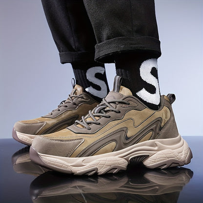 Men's Casual Athletic Sneakers - Lightweight, Breathable Running Shoes with Soft PU Sole for Outdoor Activities, Lace-Up Closure, Striped/Plaid Design, Casual Running Shoes | Sporty Midtop Sneakers | Pu Upper Sneakers - ayq