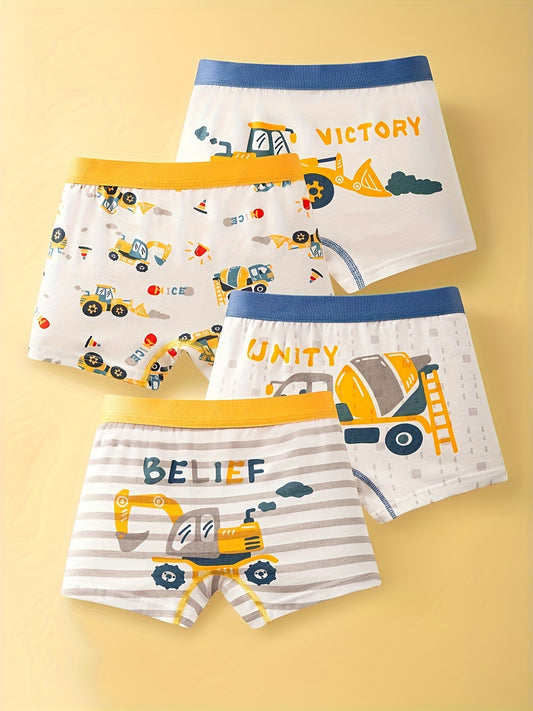 Boys' 4-Pack Cotton Boxer Briefs with Cartoon Prints
