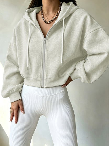 Women’s Short Hooded Zipper Sweatshirt with Geometric Print