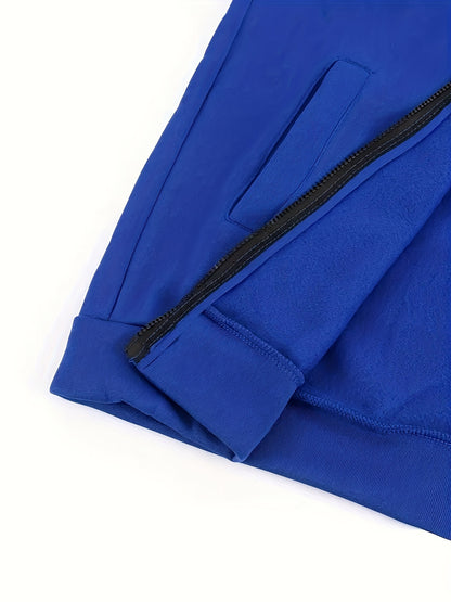 Men's Autumn and Winter Zipper Sweater Contrast Color Shoulder Sleeve Hoodie