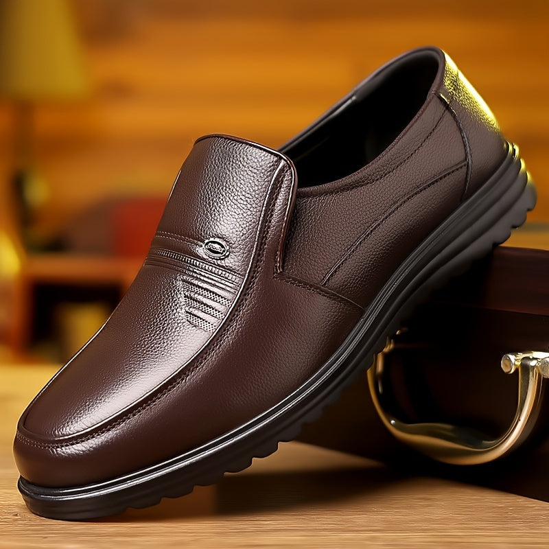 Men's Casual Slip-On Cowhide Leather Shoes - Breathable All-Season