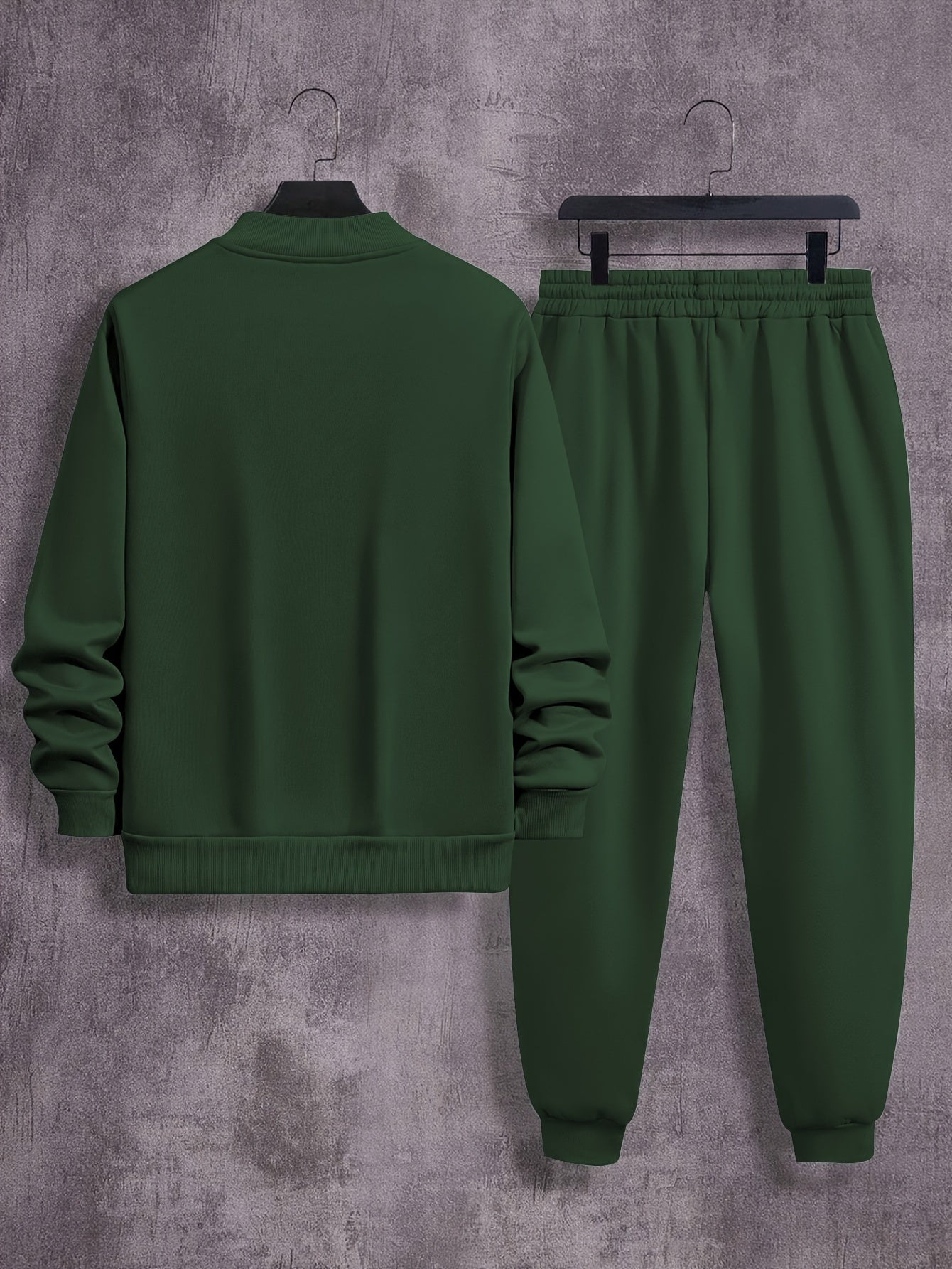 Men'S Casual Polyester Sweatsuit Set with Baseball Collar and Slight Stretch - Solid Color Long Sleeve Knit Fabric Track Suit for Fall/Winter