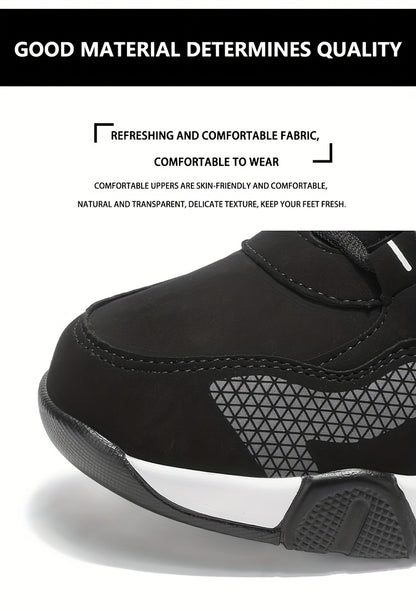 HIDEDUGO 's Heavy-Duty Winter Boots-like Sneakers - Warm Mid-Top Traction Tires, All-Terrain TPR Sole, Lace-Up Outdoor Shoes for Ice & Snow, Large Size Available (Black/White) - Cold Weather Casual & Sports