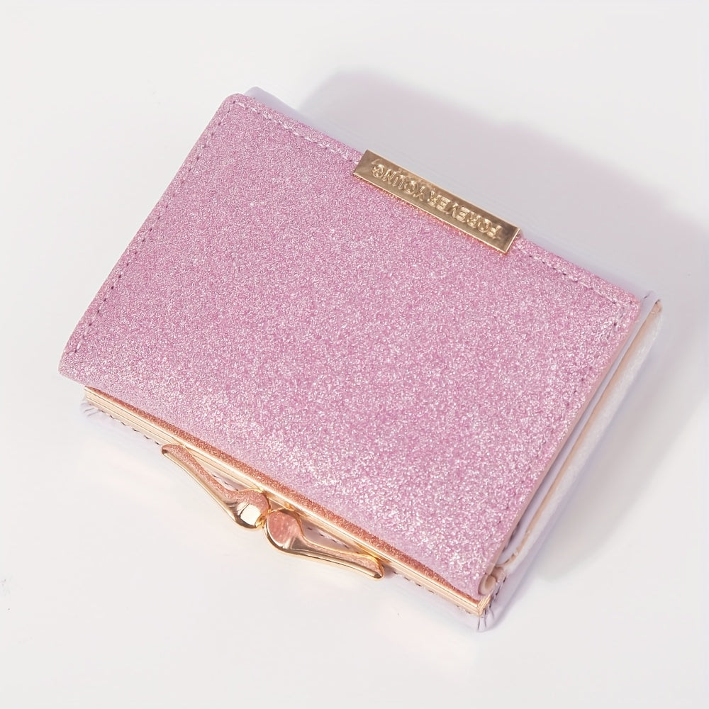 1pc, Women's Luxury High-Quality Wallet, Multi-Functional Multi-Card Slot Exclusive Coin Purse, Portable Compact Versatile Travel, Gorgeous Small Sequins, Exquisite Lady Gentle Style, Unique Design, Metal Snap Closure, Solid