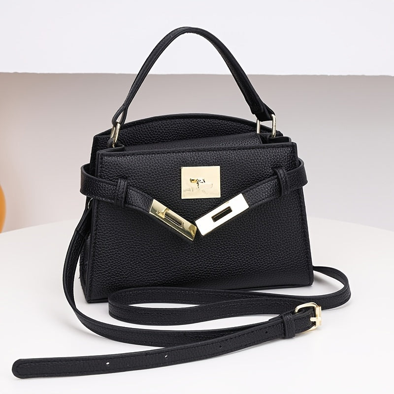 Women’s Solid Color PU Crossbody Bag with Adjustable Strap
