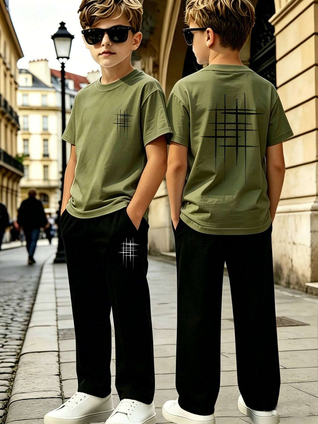 Boys' Casual Geometric Print Short Sleeve & Pants Set