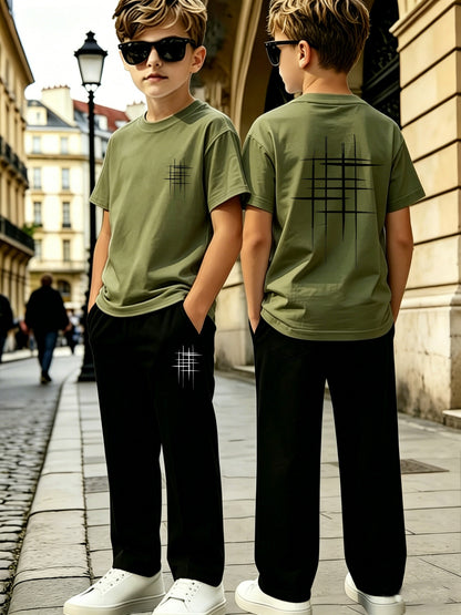 Boys' Casual Geometric Print Short Sleeve & Pants Set