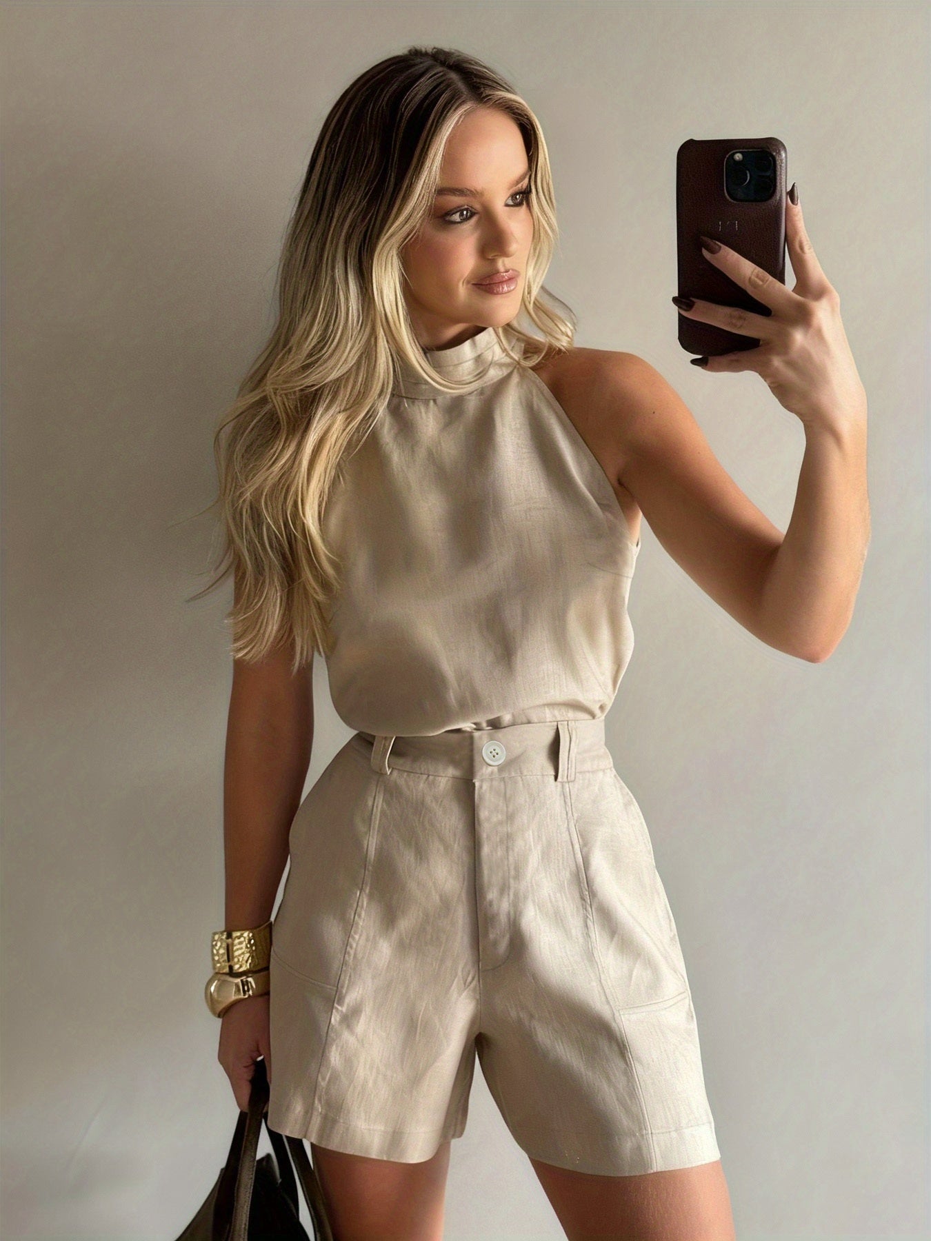 Women's Sleeveless Halter Neck Top and Shorts Set