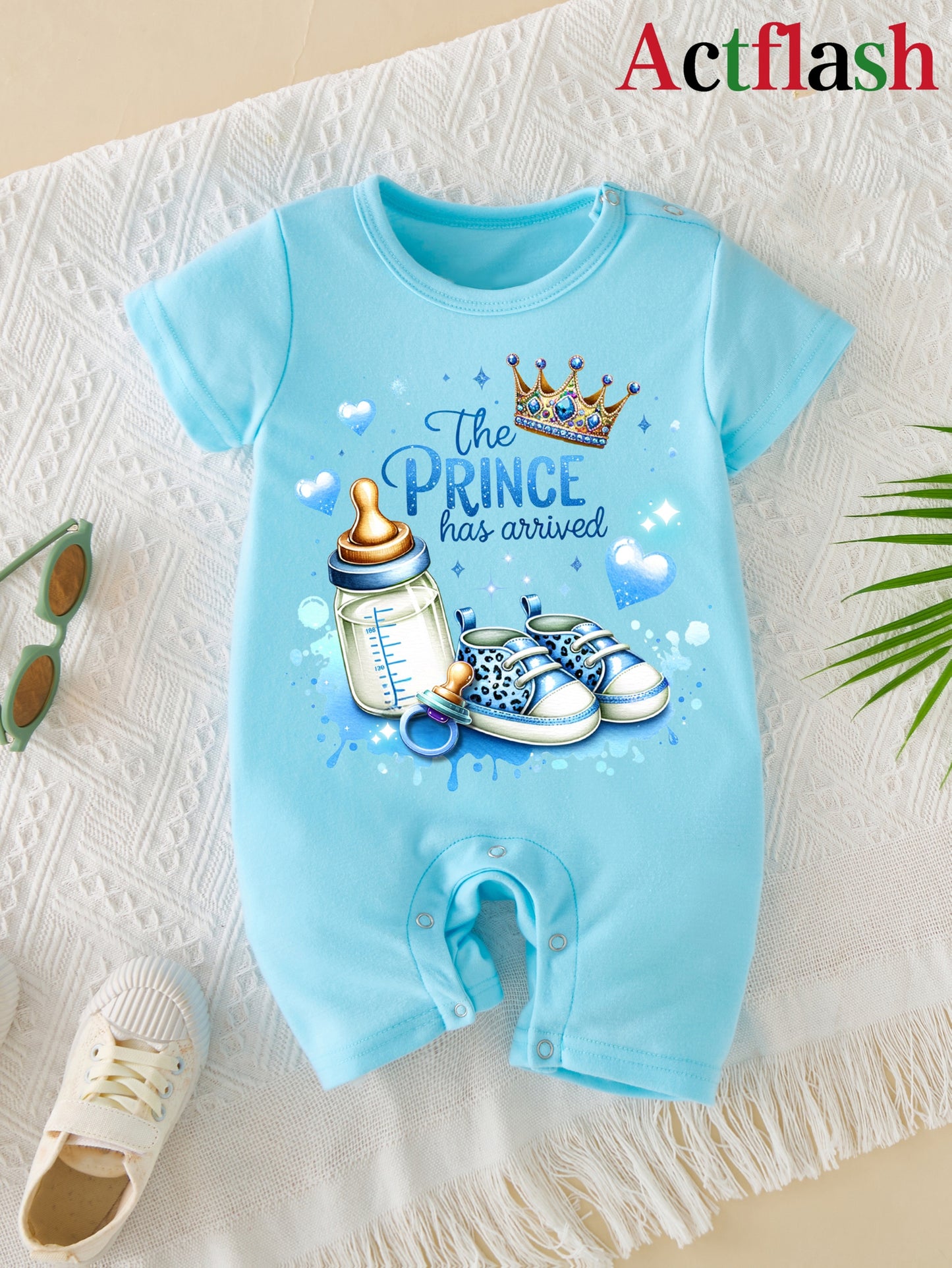 Infant Boys' Summer Romper Bodysuit with Letter Print, Soft Polyester