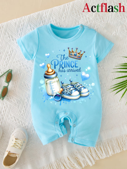 Infant Boys' Summer Romper Bodysuit with Letter Print, Soft Polyester
