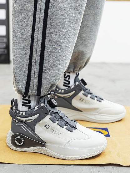 Men's Fashionable High-Top Sneakers with Rotating Buckle - Versatile, Breathable Running Shoes for All Seasons