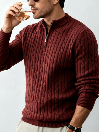 Men's Spring/Fall Half-Zip Stand Collar Cable Knit Sweater