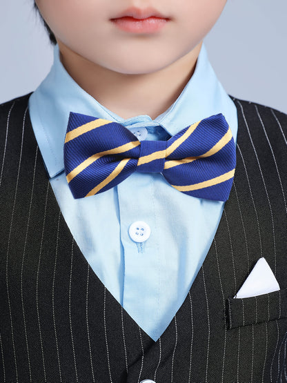 Boys Korean-Style Formal Outfit Set with Striped Vest & Bow Tie