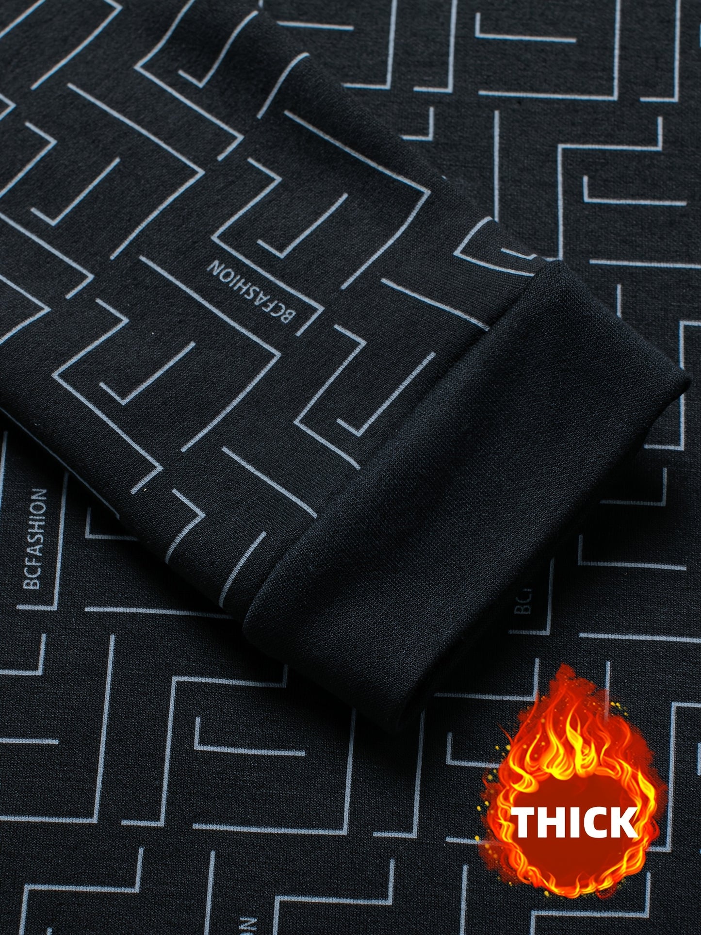 New Autumn And Winter Men'S Long-Sleeve Fleece Sweatshirt, Featuring a Geometric Pattern Design, Warm And Soft Stylish Round-Neck Sweatshirt, a Perfect Gift for Men to Keep Warm