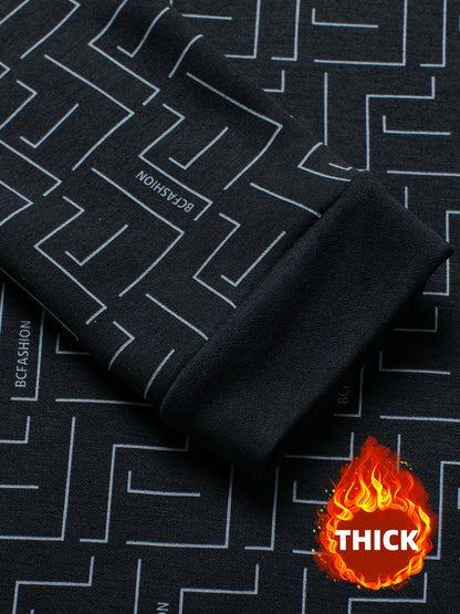 New Autumn And Winter Men'S Long-Sleeve Fleece Sweatshirt, Featuring a Geometric Pattern Design, Warm And Soft Stylish Round-Neck Sweatshirt, a Perfect Gift for Men to Keep Warm