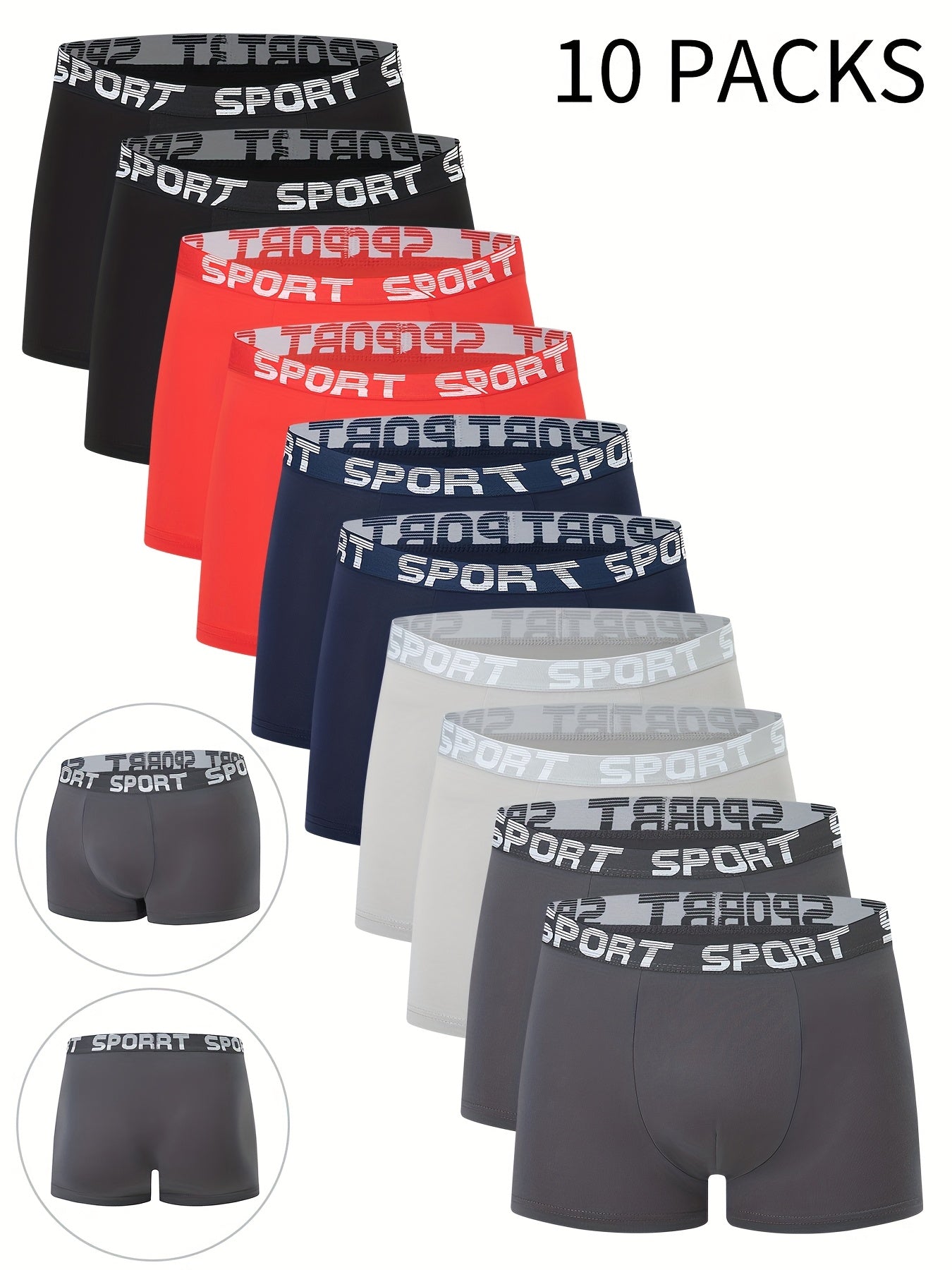 Men's 10-Pack Breathable Boxer Briefs with Stretch Fabric