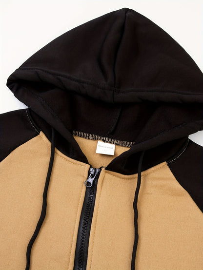 Men's Colorblock Hooded Jacket For Sports Outdoor, Stylish Leisure Outwear