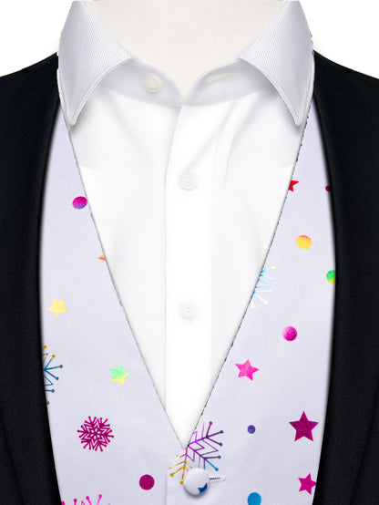 DOCAPEITON Men'S Christmas Vest - Formal & Casual Holiday Party Outfit with Button Front Closure, Non-Stretch Fabric - Green & Golden Snowflake, Tree, Firework Designs - Perfect for Xmas, New Year's, Weddings - Adult Men'S Fe