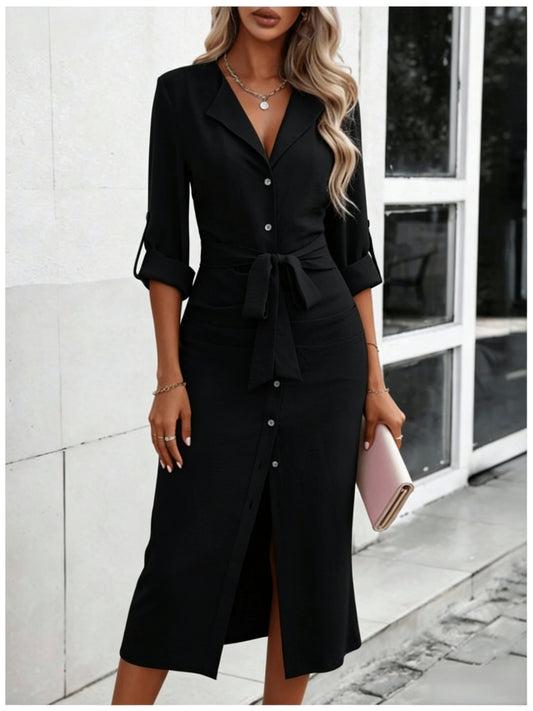 Women's Elegant Solid Color Waist-Cinched Bodycon Dress