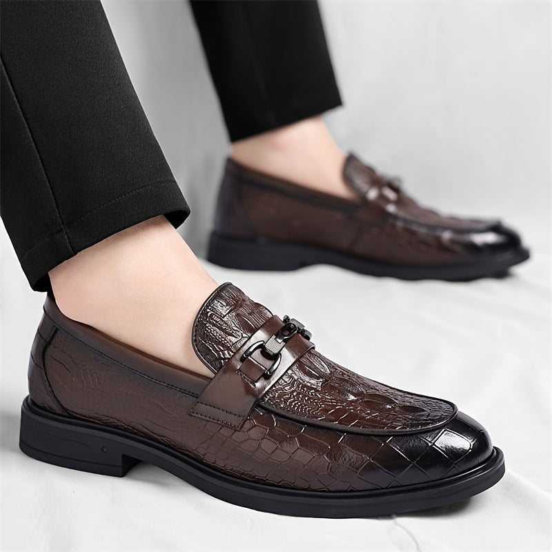 Men's Alligator Print Casual Loafers with Soft Rubber Sole