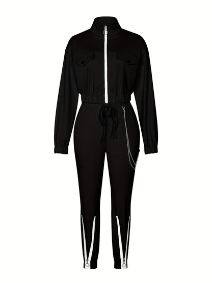 Cross-Border Women'S Two-Piece Set with Zip Long-Sleeve Top And Pants Featuring a Patchwork Zip Design, Casual Outfit