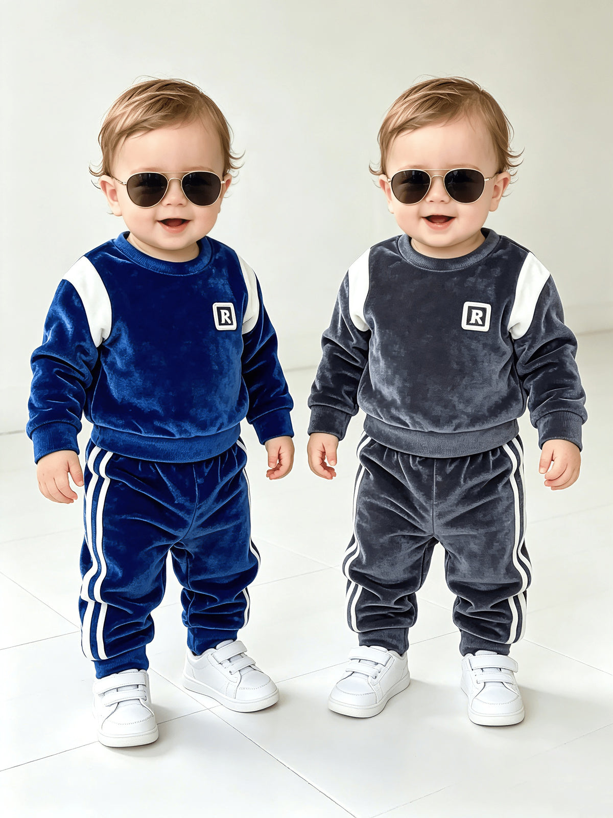 Unisex Baby Velvet Sweatshirt & Joggers Set for Fall-Winter - ayq