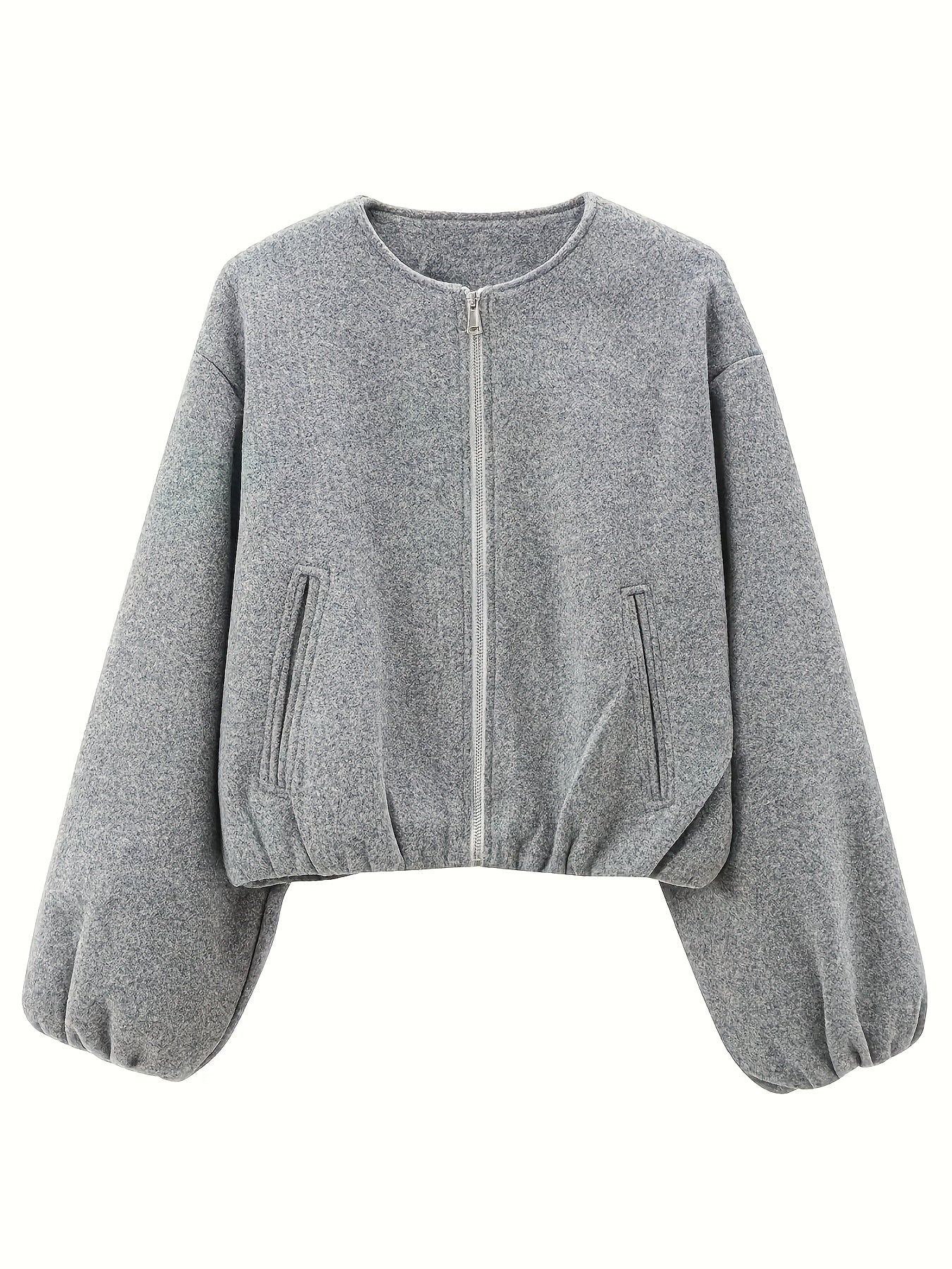 Women'S Elegant Pilot Jacket - Beige Bomber Style Short Coat with Pockets, Zip-Up, Long Sleeves, Loose Fit for Casual & Weekend Wear, Casual Wear Jacket | Bomber Jacket | Polyester Fabric