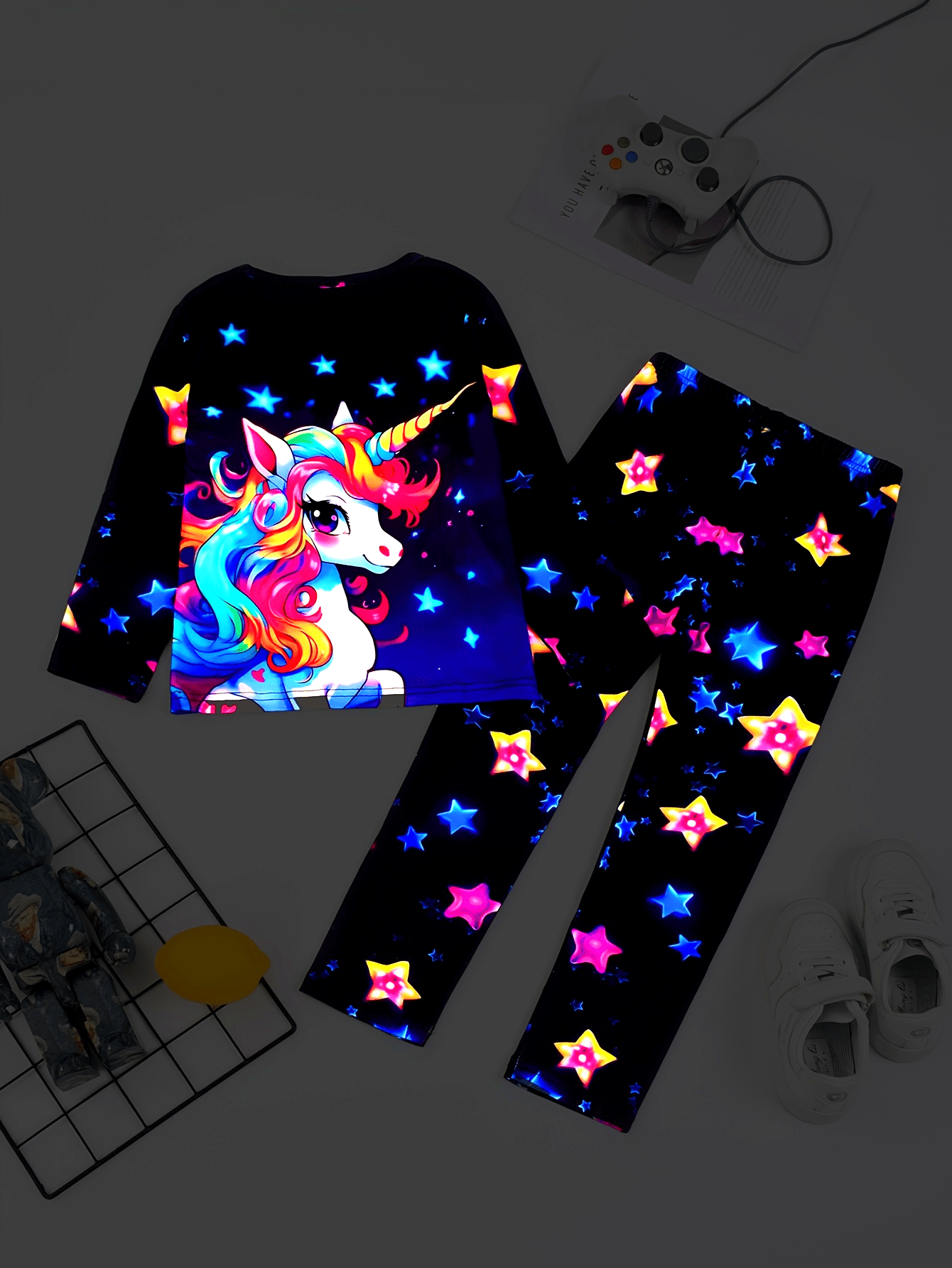 Girls' Unicorn Print Long-Sleeve Base Layer Set, Cozy Knit