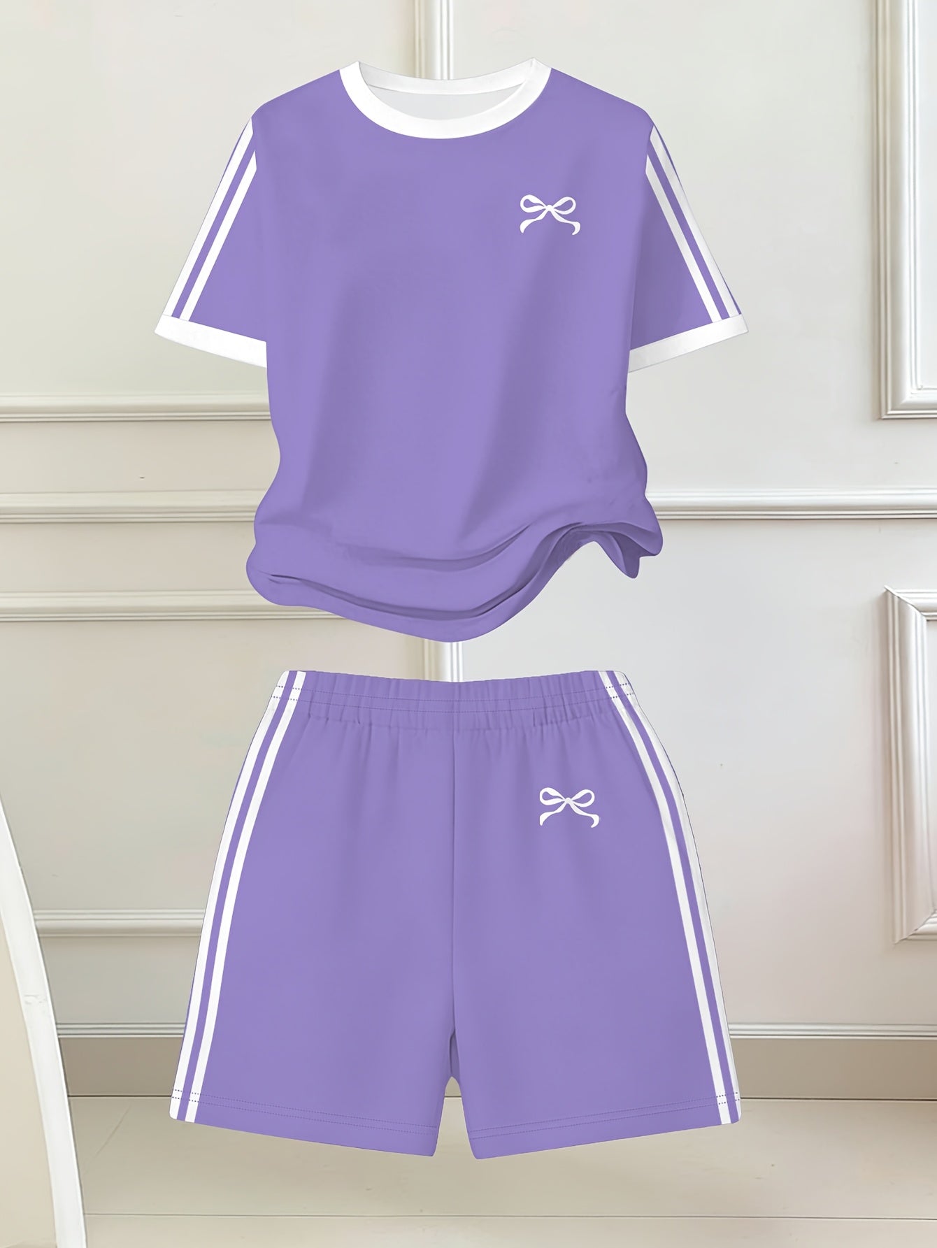 Girls' Butterfly Print Bow Short Sleeve Tee & Shorts Set