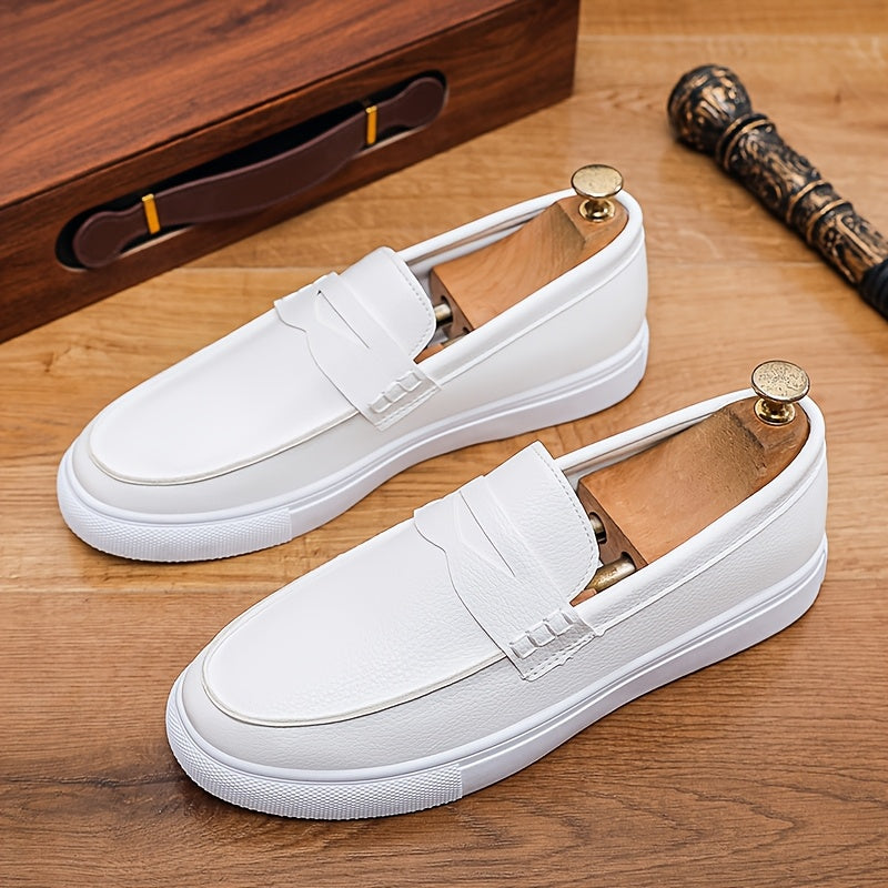 Men's White PU Loafers Casual Slip-On All-Season Sneakers