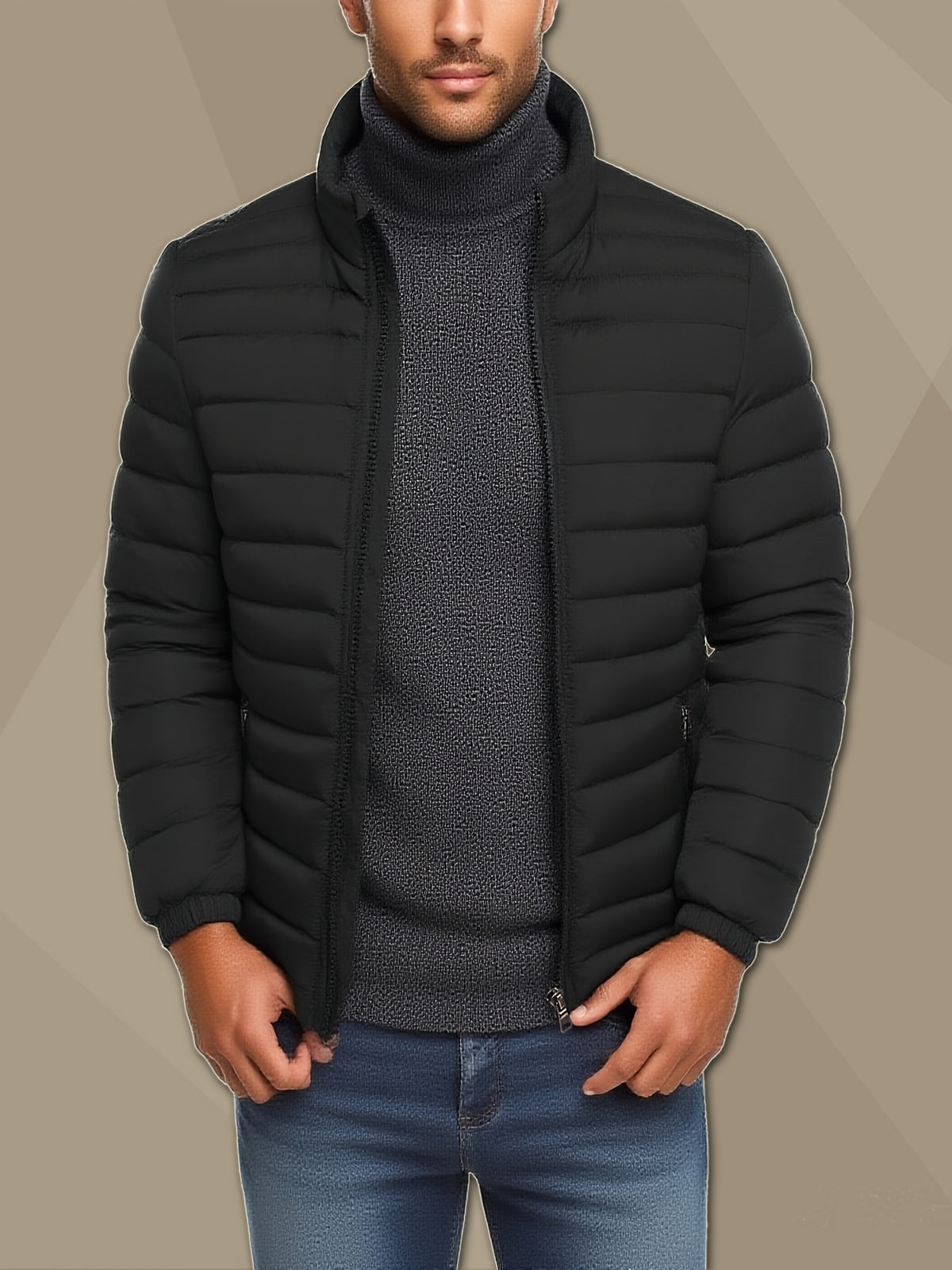 Men's Lightweight Stand Collar Winter Jacket - Casual Loose Fit