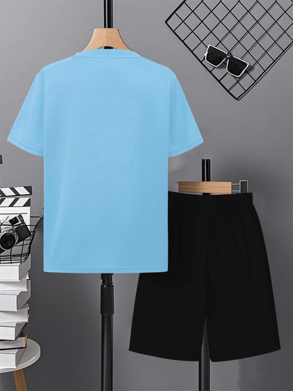 Boys' Casual Short Sleeve & Shorts Set with Geometric Print