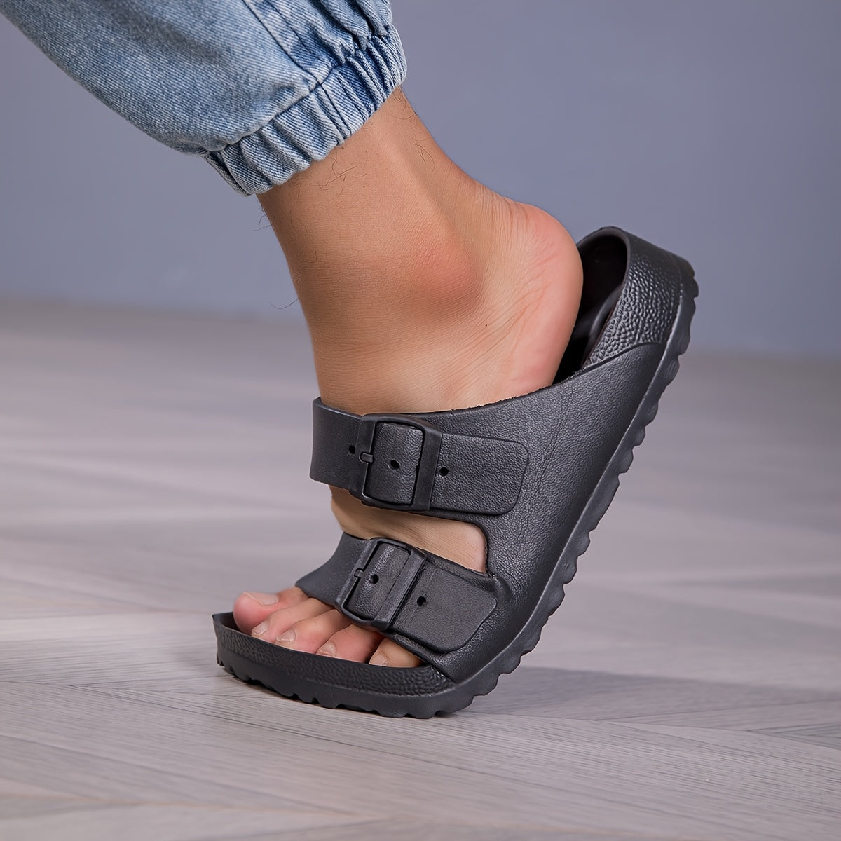Men's Casual Slide Sandals with Dual Adjustable Buckles