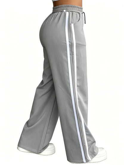 High-Waist Wide-Leg Casual Pants with Drawstring Waist