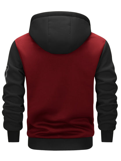 Men's 'BROOKLYN' Pattern Color Blocking Hooded Jacket, Casual Preppy Style Coat For Spring And Autumn Outdoors As Gift