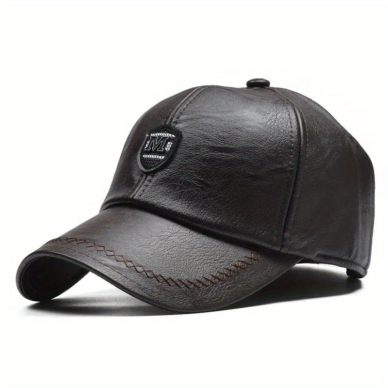 Men's Casual PU Leather Baseball Cap Adjustable Breathable Hat