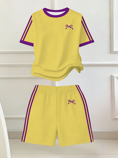 Girls' Butterfly Print Bow Short Sleeve Tee & Shorts Set