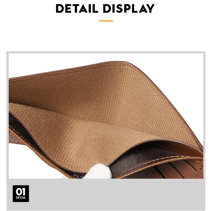 European Style Men Wallet Secure Button Business Short Model with Large Capacity Multi-Card Slots PU Wallet Trendy Youth Fashion