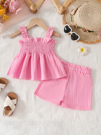 Girls' Summer Cute Floral Shorts and Sleeveless Top Set