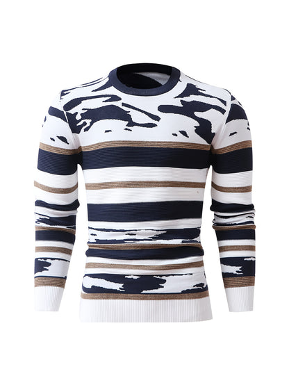Timur OBM Men'S Fashion Original High-End Trendy Jacquard Knit Crew Neck Pullover