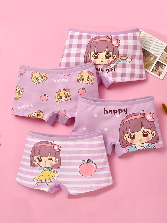 4-Pack Girls' Cute Fruit Pattern Cotton Boxers Underwear