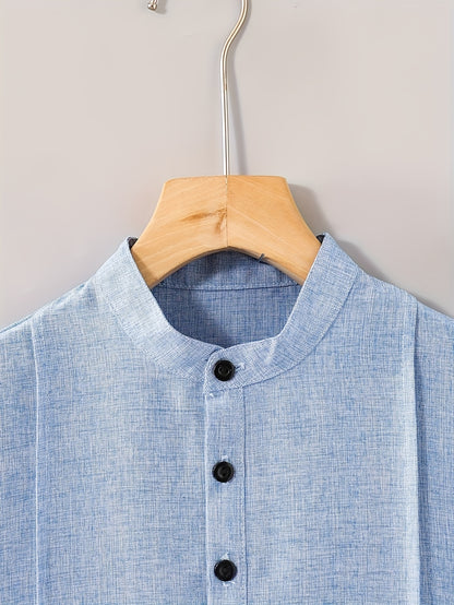 Boys' Short Sleeve Casual Cardigan Collar Shirt for Teens 13-16