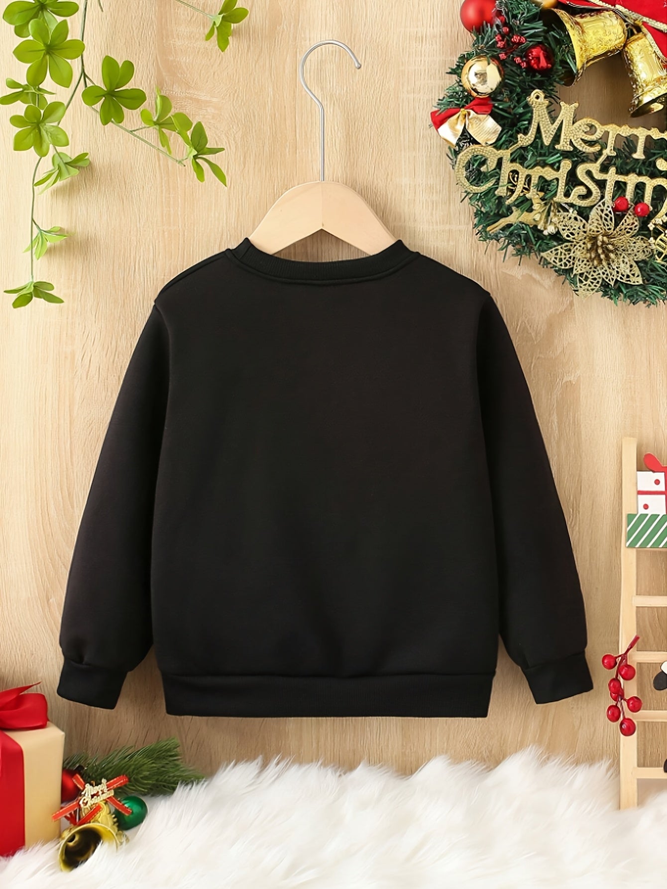 Boys' Fashionable Long-Sleeve Crew Neck Sweatshirt with Christmas Pattern and Letter Print, Casual Street Style for Spring, Autumn, Winter - Polyester