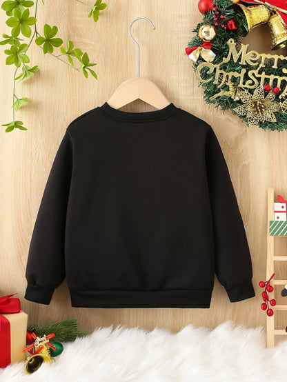 Boys' Fashionable Long-Sleeve Crew Neck Sweatshirt with Christmas Pattern and Letter Print, Casual Street Style for Spring, Autumn, Winter - Polyester