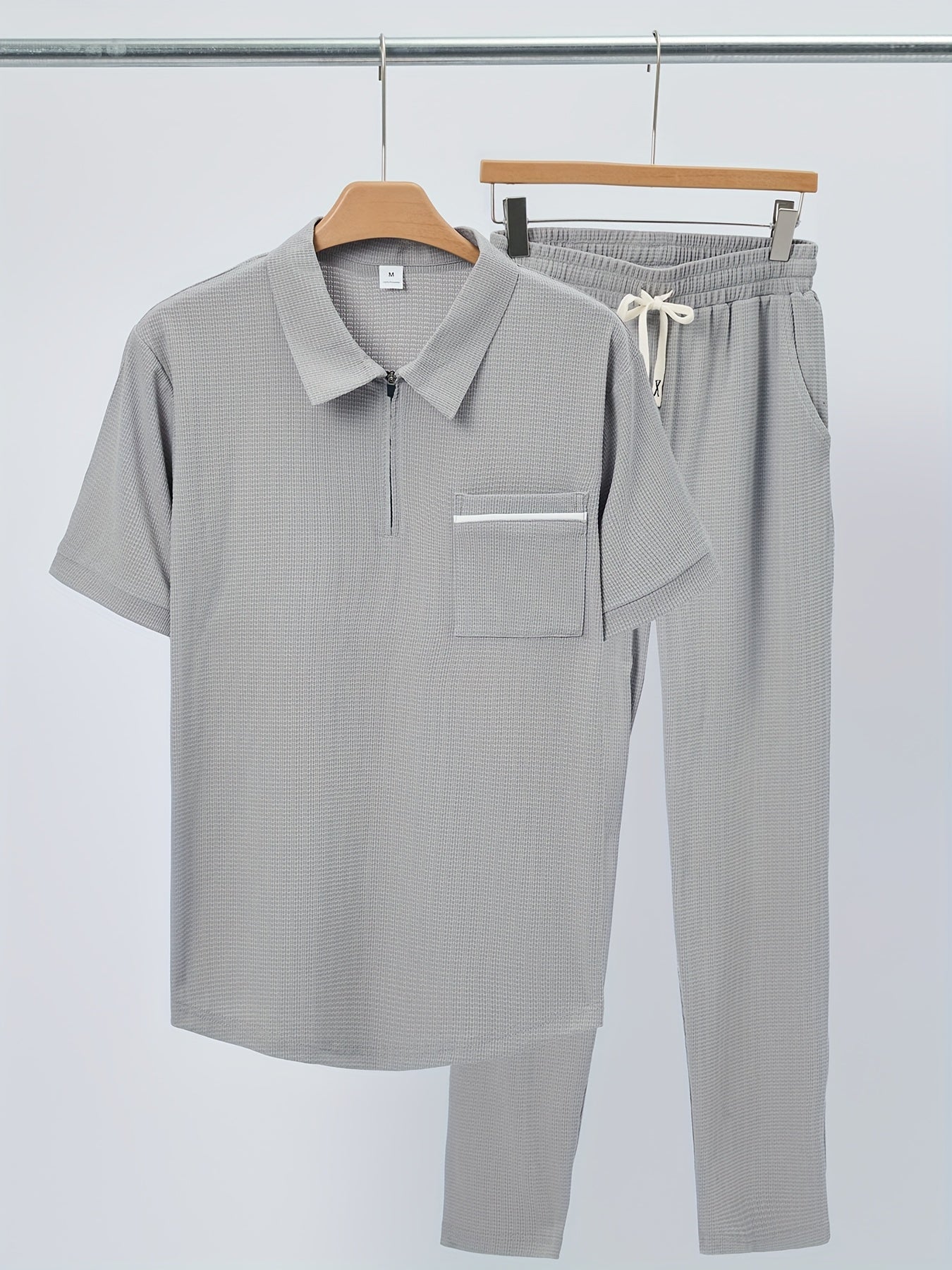 Men's Casual Fashion Short-Sleeve Zip-Up Suit, Suitable for All Seasons - ayq