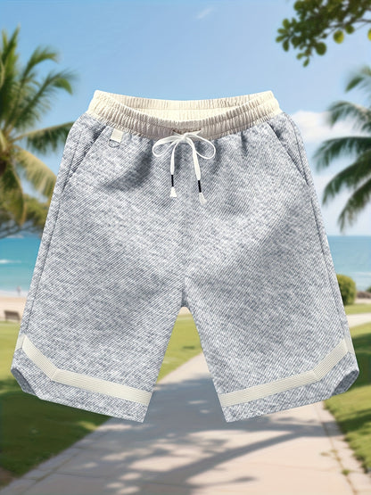 Men's Casual Color Block Polyester Summer Shorts with Drawstring