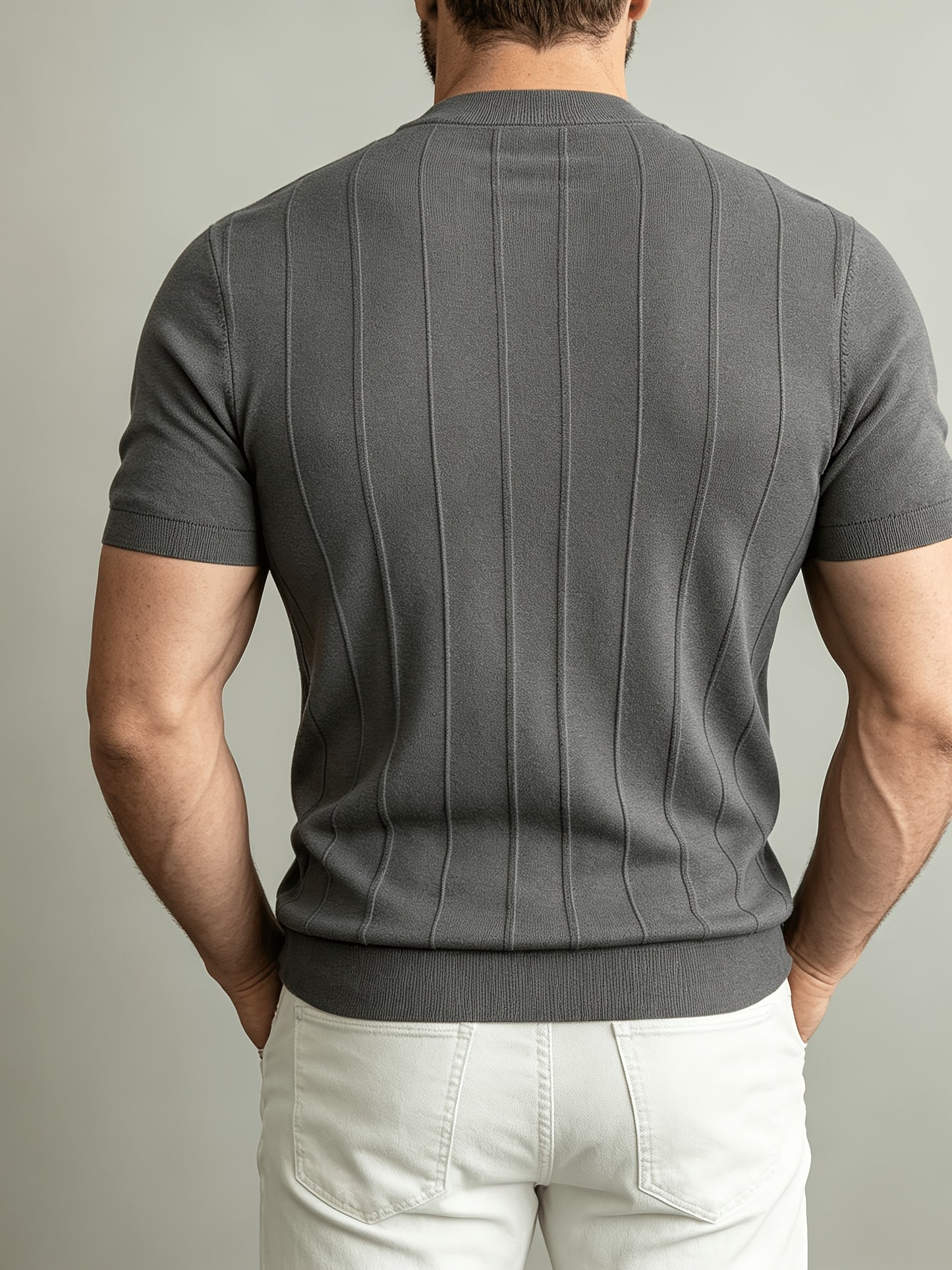 Men's Summer Slim Fit Rib Knit Crew Neck Short Sleeve Top