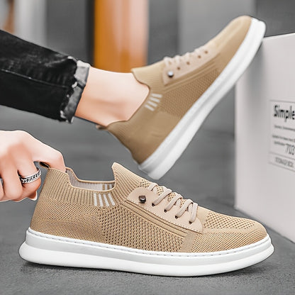 Men'S Breathable Knit Mesh Running Shoes - Anti-Odor Casual Sneakers with Soft EVA Sole, Round Toe Design  Low-Top Lace-Up for Jogging, Hiking, Outdoor  Daily Wear - Khaki/Black/Gray, Jogging Shoes