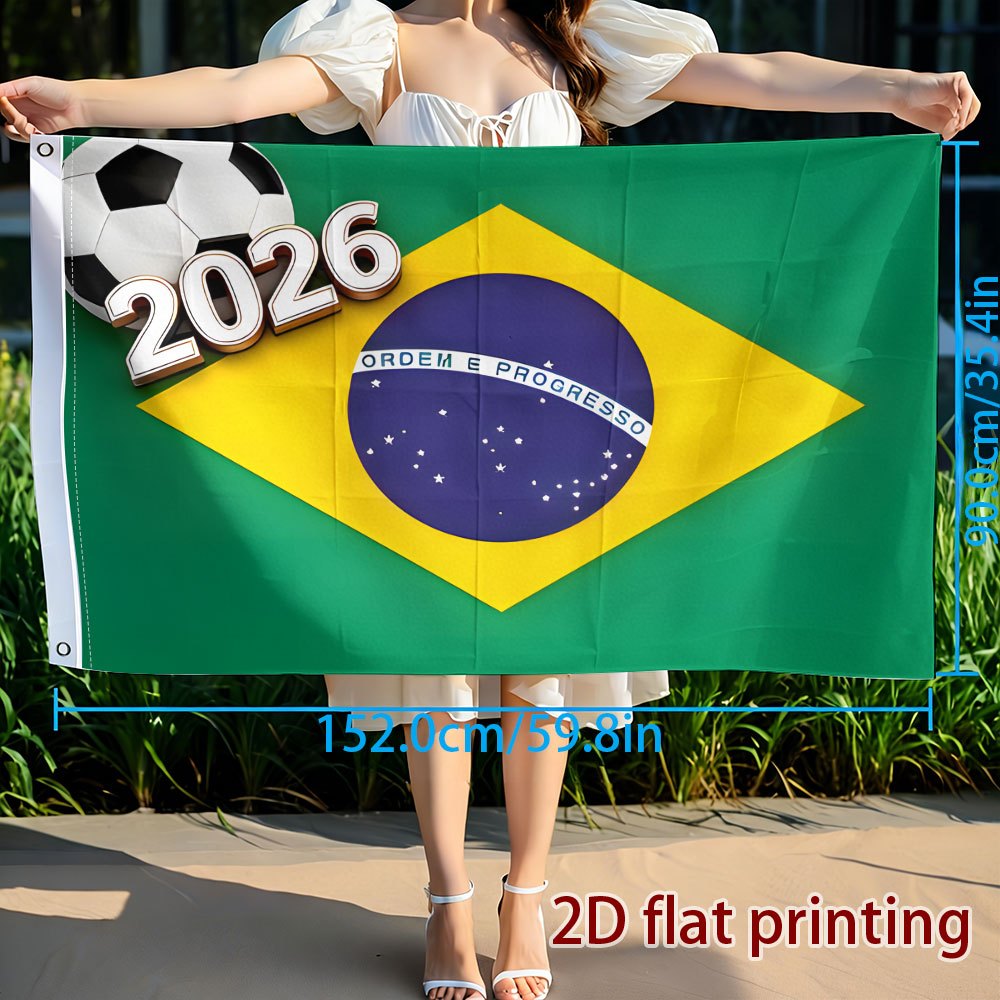 3-Color Football Fan Support Flag - Green Yellow Blue Polyester